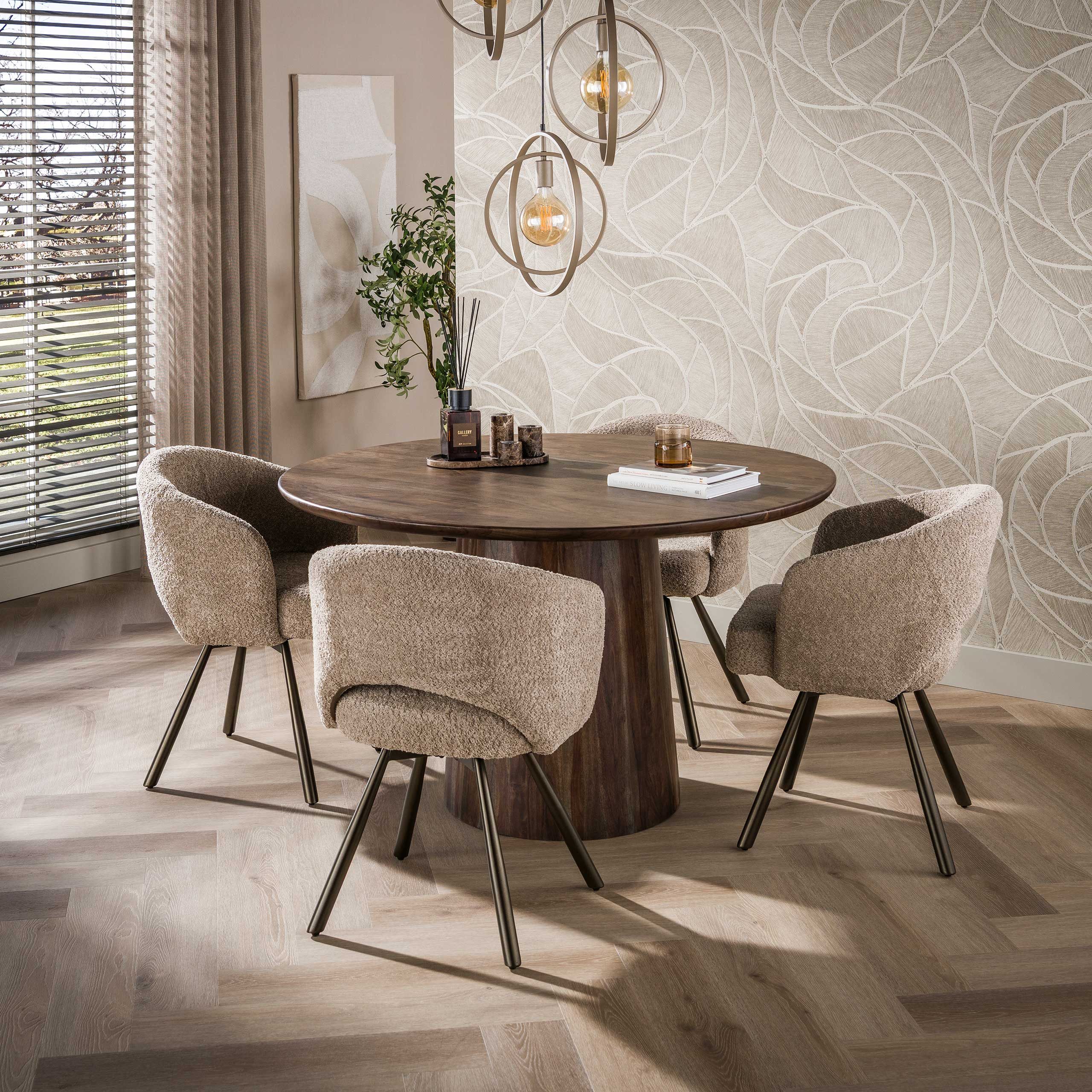 LEVEN Lifestyle Esstisch MILANO rund Ø 130 cm Esszimmertisch aus massivem Akazienholz Braun (1 Tisch)
