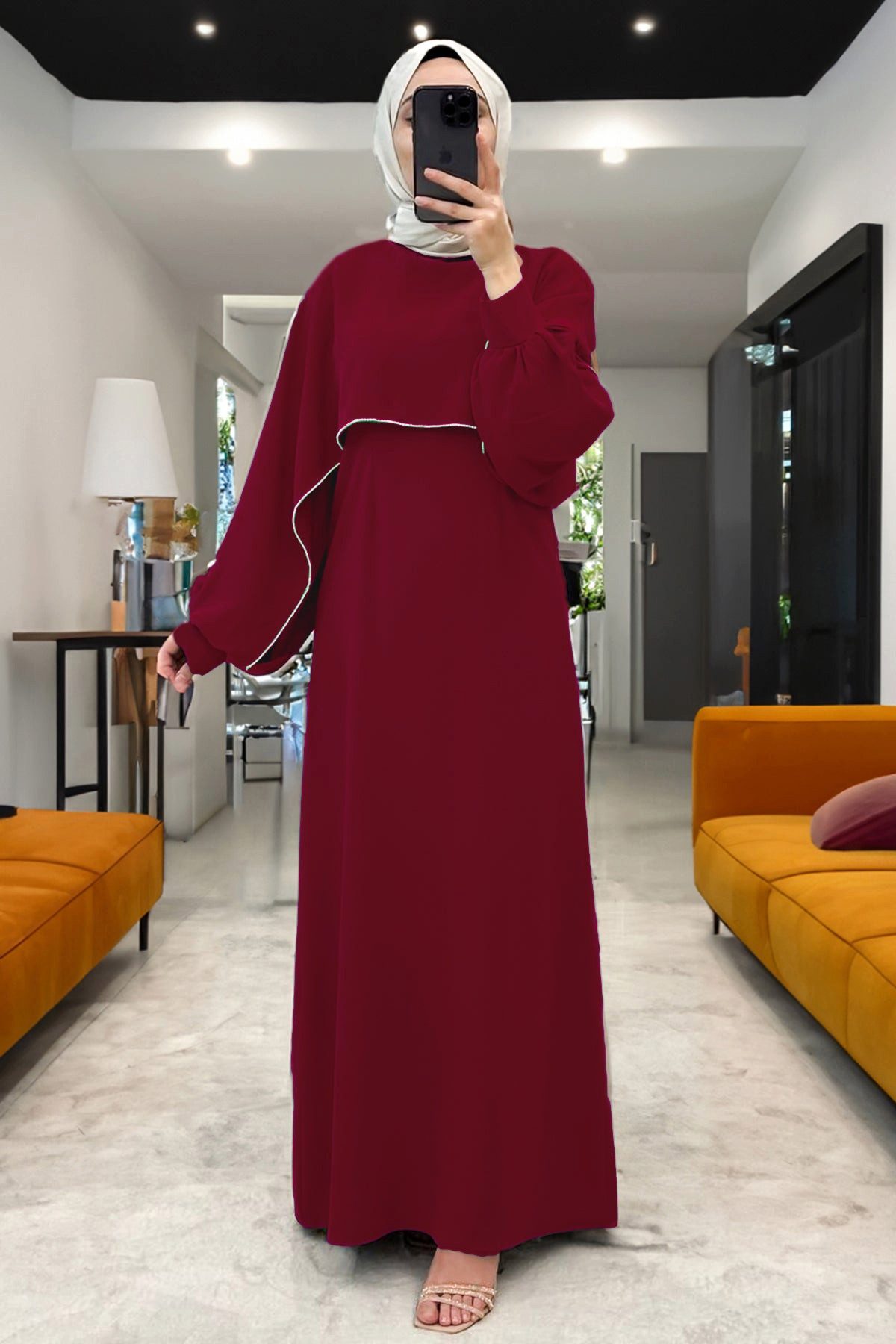 Modabout Maxikleid Langes Kleider Abaya Hijab Kleid Damen - NELB0007D2024BRD (1-tlg)