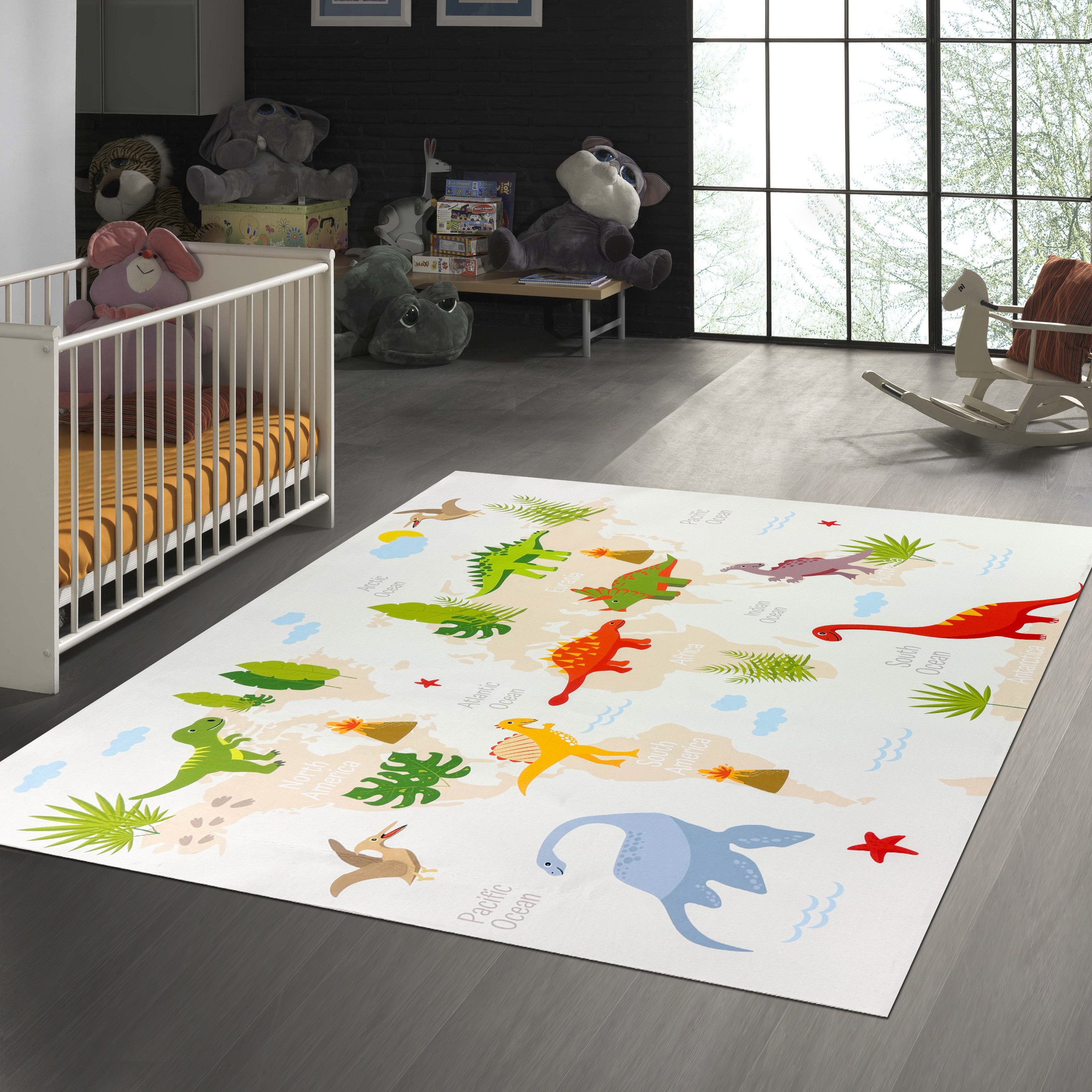 TeppichHome24 Kinderteppich Rutschfester Kinderzimmerteppich mit Dinomuster günstig online kaufen