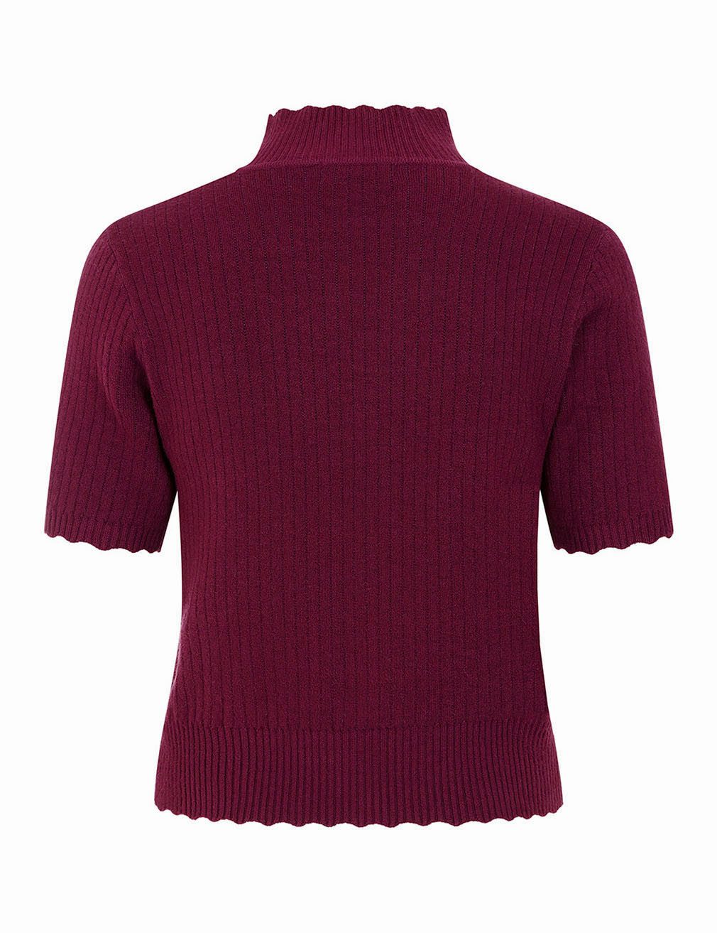 Banned Kurzarmpullover Jane Sweet Scallop Aubergine Vintage Wellenschnitt