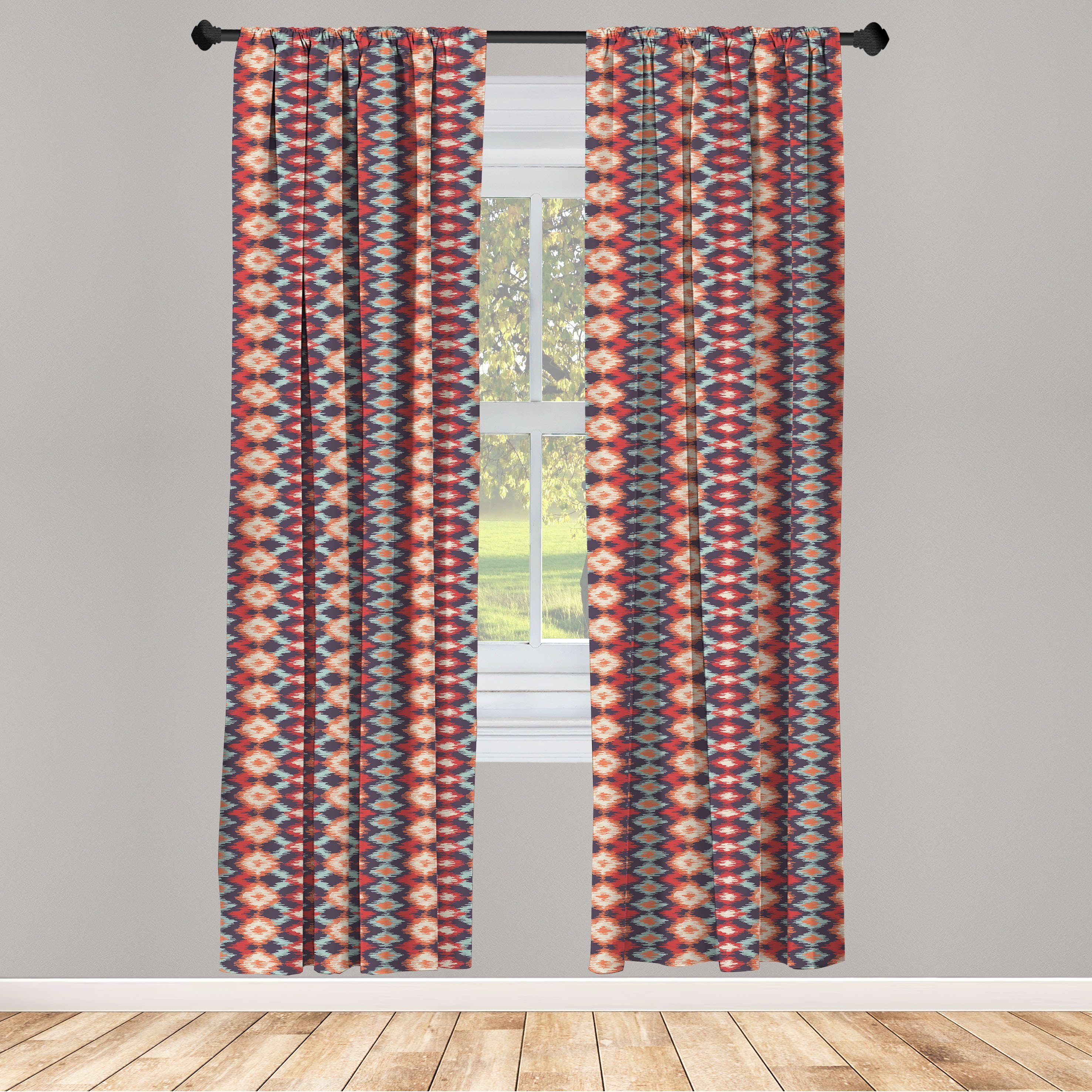 Gardine Vorhang für Wohnzimmer Schlafzimmer Dekor, Microfaser, indigene Muster Abakuhaus, Ikat