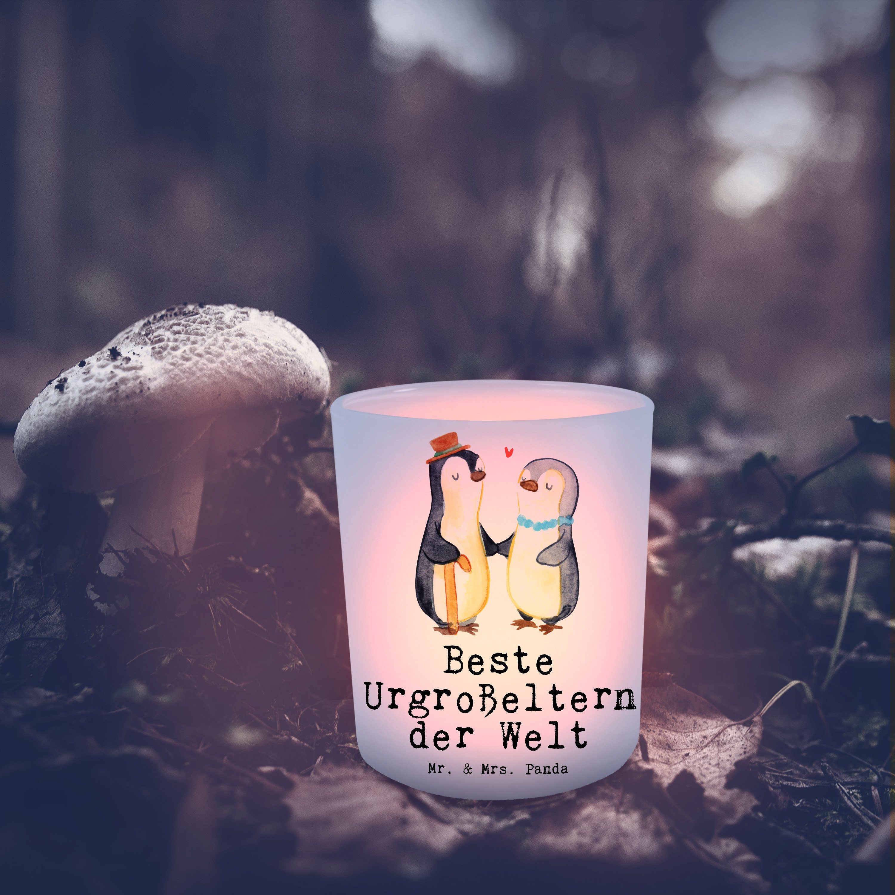 Mr. & Geschenk, Beste der Welt (1 Windlicht St) Pinguin Urgroßeltern Mitbrin - Transparent Panda - Mrs