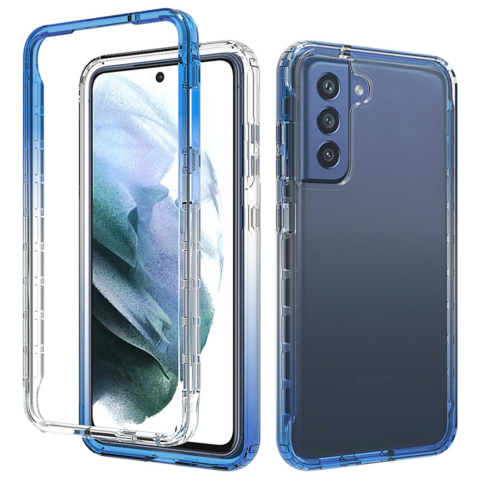 betterfon Handyhülle für Samsung Galaxy S21 FE 5G 360° Schutzcase Transparent Blau, Stoßabsorbierende Schutzhülle aus elastischem, langlebigem Material