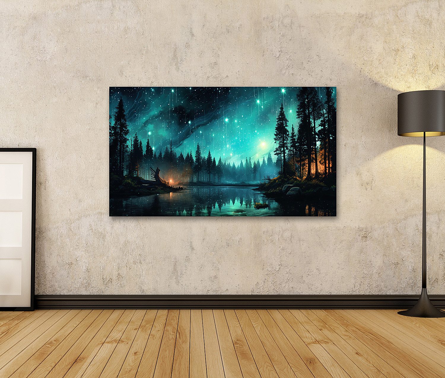 islandburner Leinwandbild Sternenhimmel Bäume Meteore Schießen günstig online kaufen
