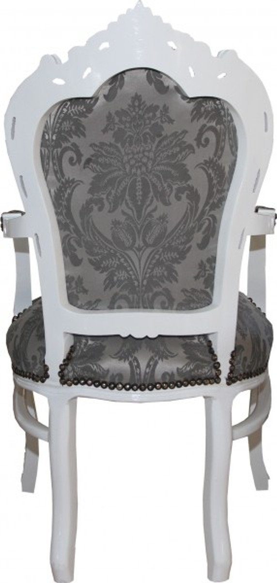 Esszimmerstuhl Armlehnen Muster Barock Stuhl mit Esszimmer Padrino / Weiß Antik - Möbel Casa Grau