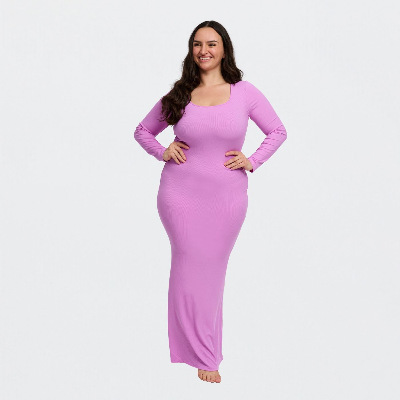 Creamy Fabrics Jerseykleid Ribbed Long Sleeve Maxikleid-Violett-XL (1-tlg) günstig online kaufen