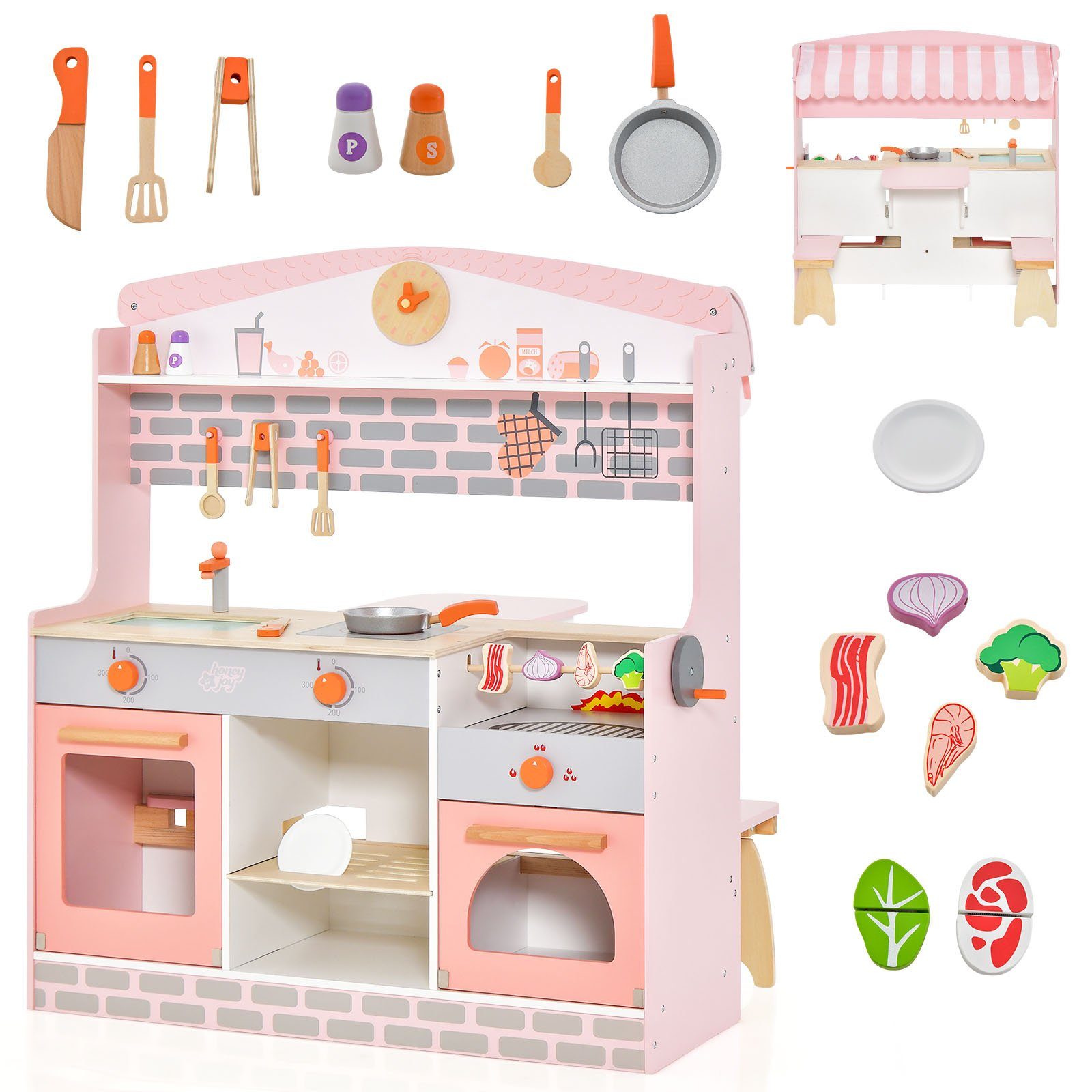 COSTWAY Spielküche doppelseitige Kinderküche, aus Holz günstig online kaufen