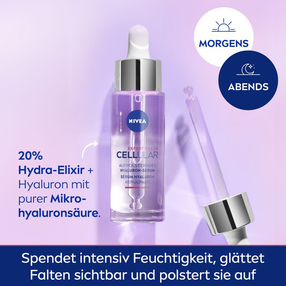 Nivea Gesichtsserum CELLULAR EXPERT FILLER HYALURON REPLUMPING SERUM, mit purer Mikro-Hyaluronsäure, flüssige Textur