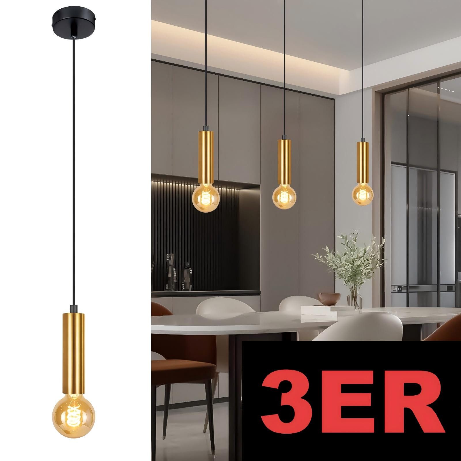 ZMH Pendelleuchte Esszimmer 1 Flammig E27 Gold Hängeleuchte Metall für Schl günstig online kaufen