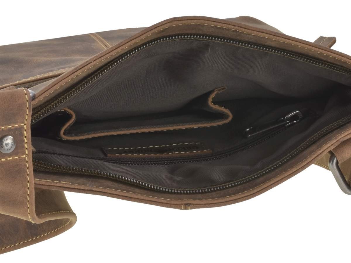 Umhängetasche Damentasche rustikales Greenburry Schultertasche, Leder flache 26x31cm, Vintage, kleine