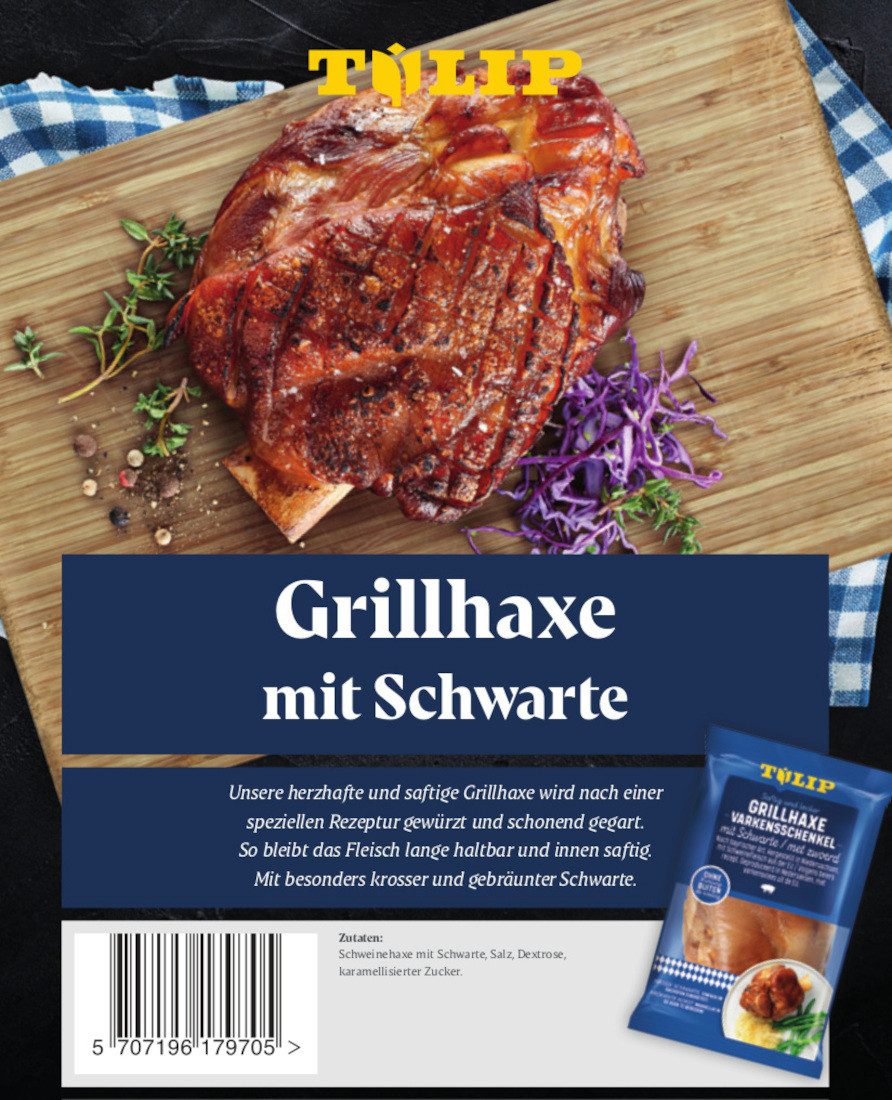 TULIP Wurstkonserve Grill-Haxe mit Schwarte 600g Tafelfertig Kross Gegart Vakuumverpackt, 600 g, Fleischkonserve