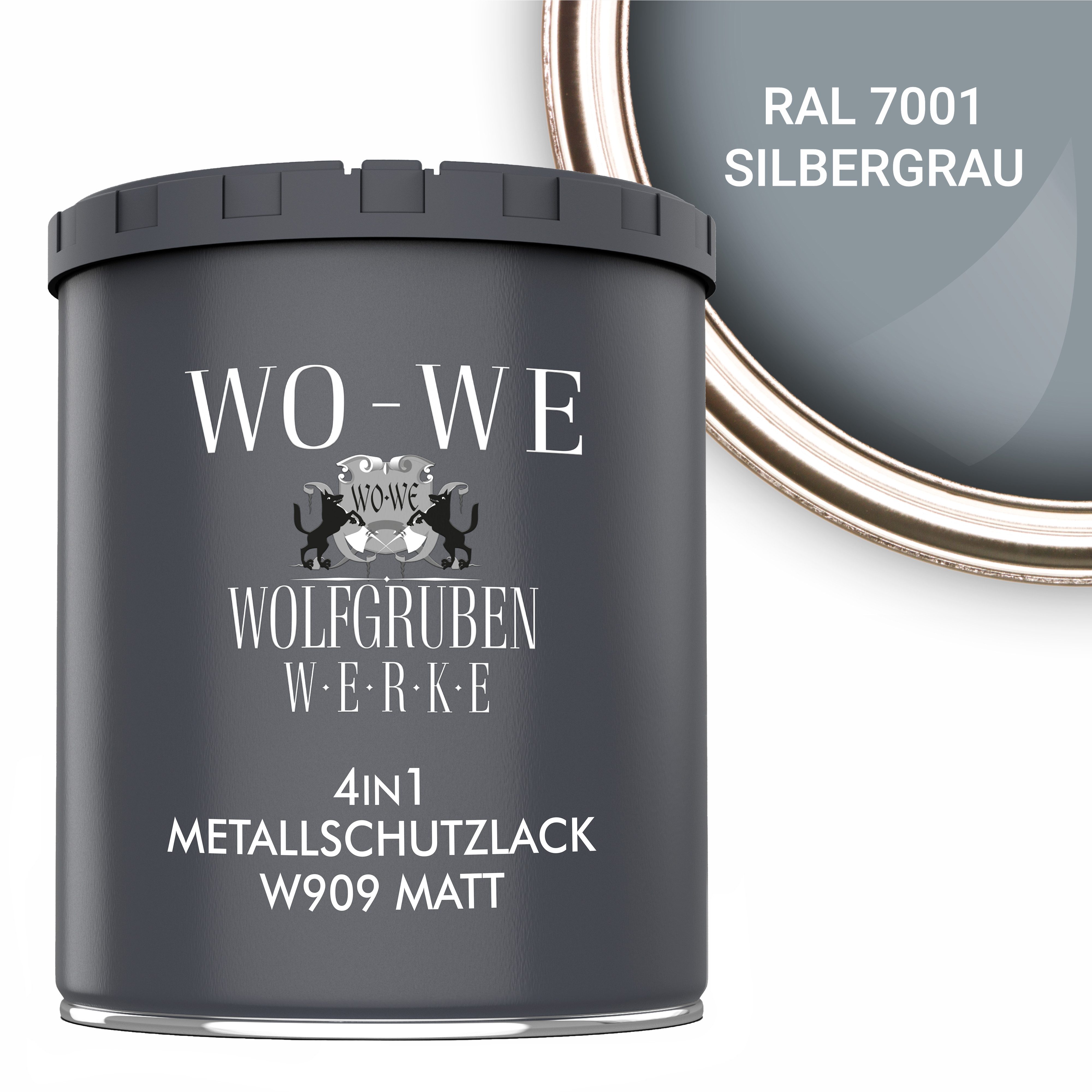 WO-WE Metallschutzlack Metalllack Metallfarbe Metallschutzfarbe MATT W909, 0,75L - 5L, Außenbereich
