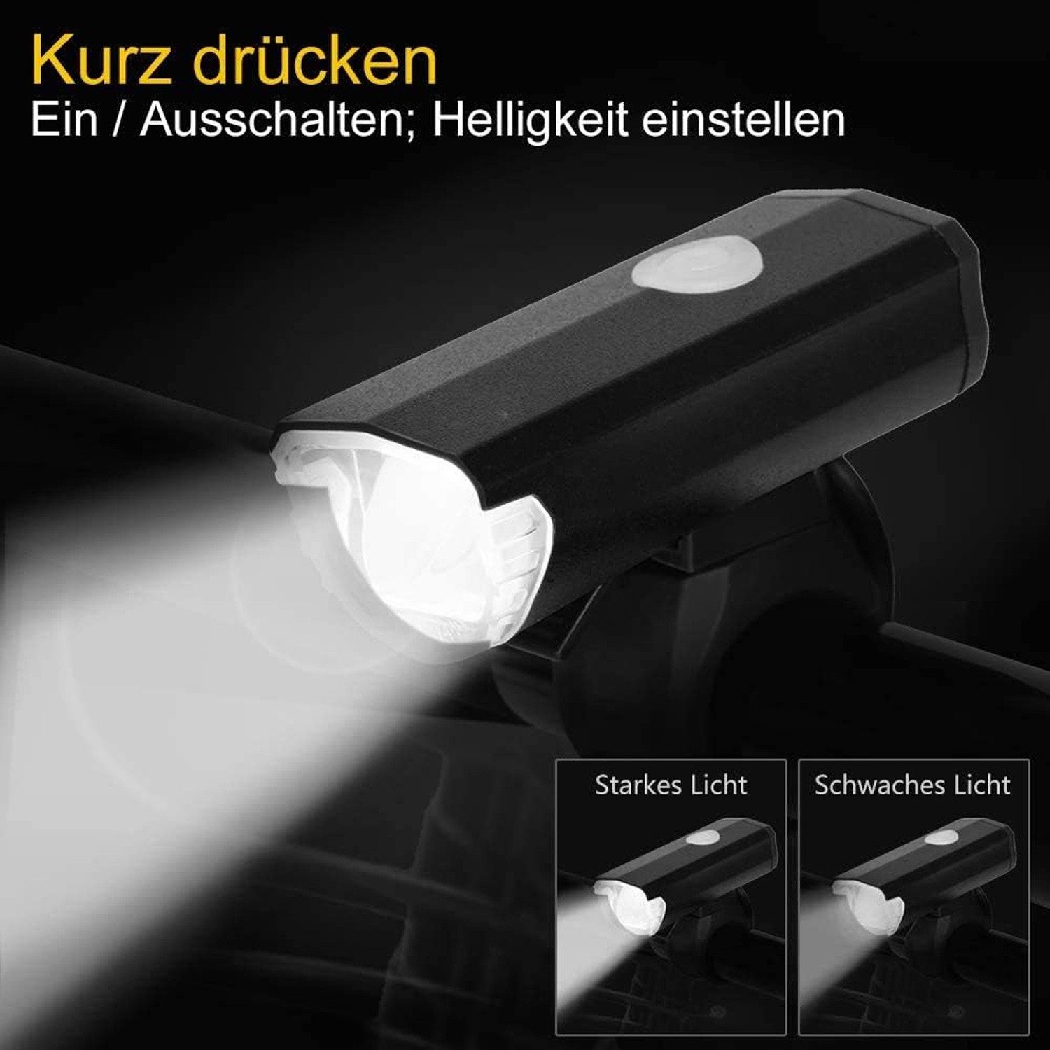 TUWENA Fahrradbeleuchtung LED Fahrradlicht-Set Fahrradlampe StVZO mit Scheinwerfer Rücklicht, USB Aufladbar, IPX5 Wasserdicht Vorne Rücklicht Energiesparend
