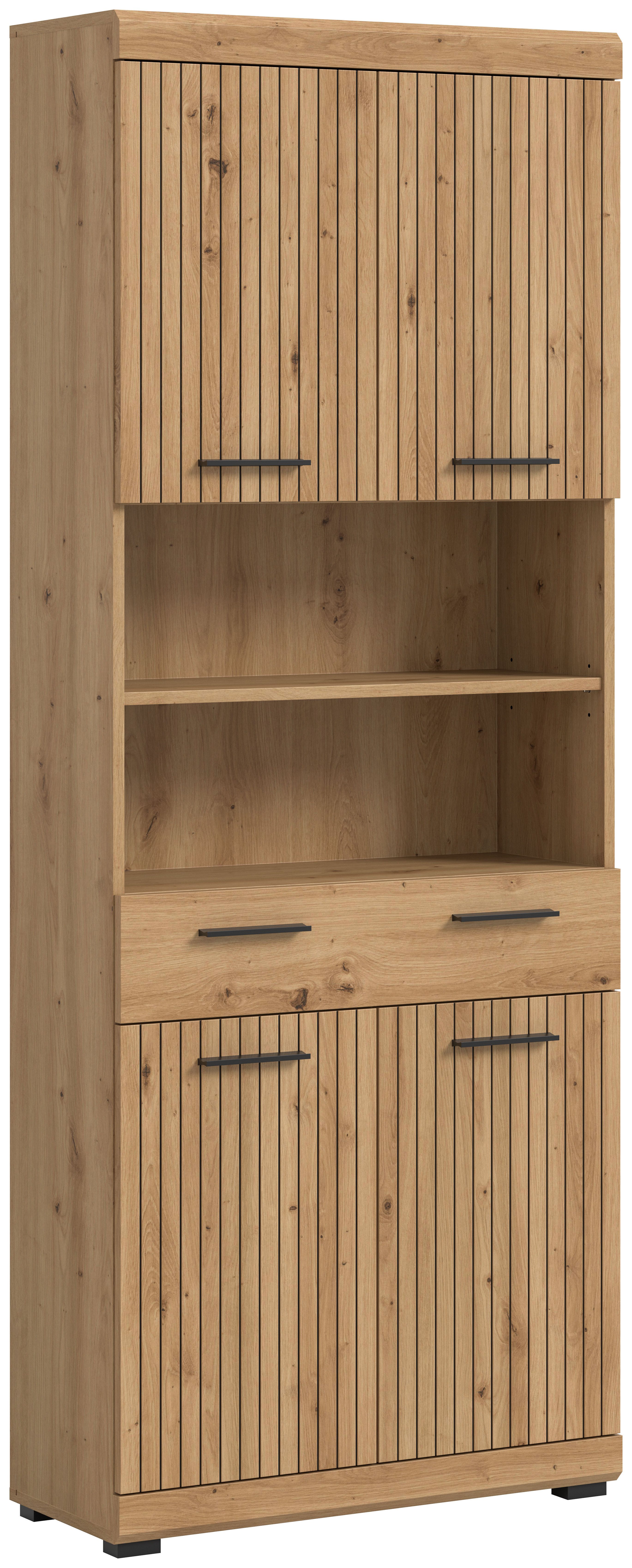 welltime Hochschrank SIENA, Breite 74cm, 4 Türen, 1 Schubkasten, 2 offene Fächer, MDF-Front (TOPSELLER) in verschiedenen Farben erhältlich, Badmöbel, Badschrank, Schrank, Bad