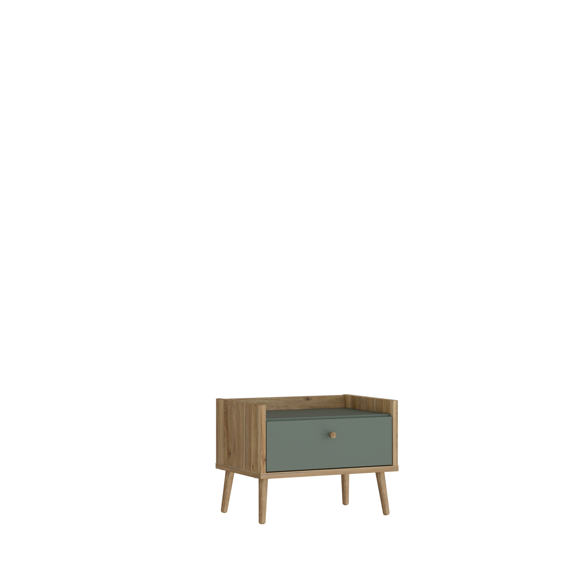 Nachtschrank in Mauvella Eiche, Salbei - 59,8x45,2x41,5cm (BxHxT)