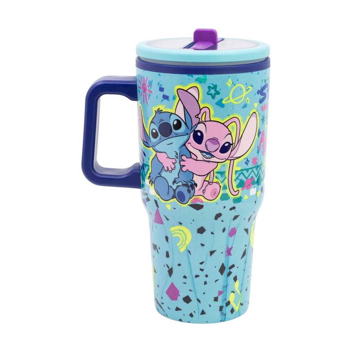 Lilo & Stitch Thermobecher - 640 ml Edelstahl doppelwandiger Trinkbecher mit Trinkhalm, 1-tlg., Edelstahl