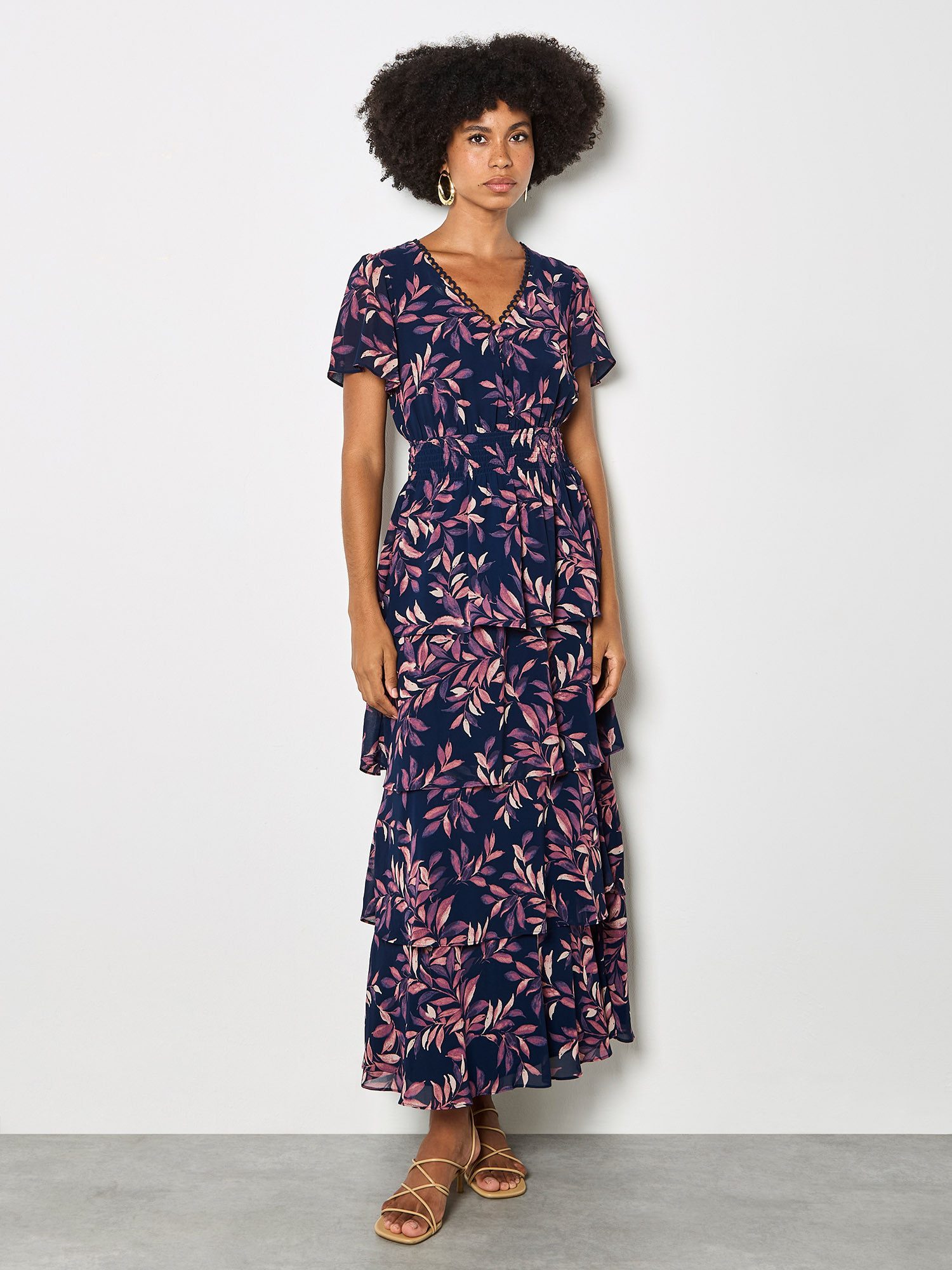 Apricot Druckkleid mit elastischem Bund