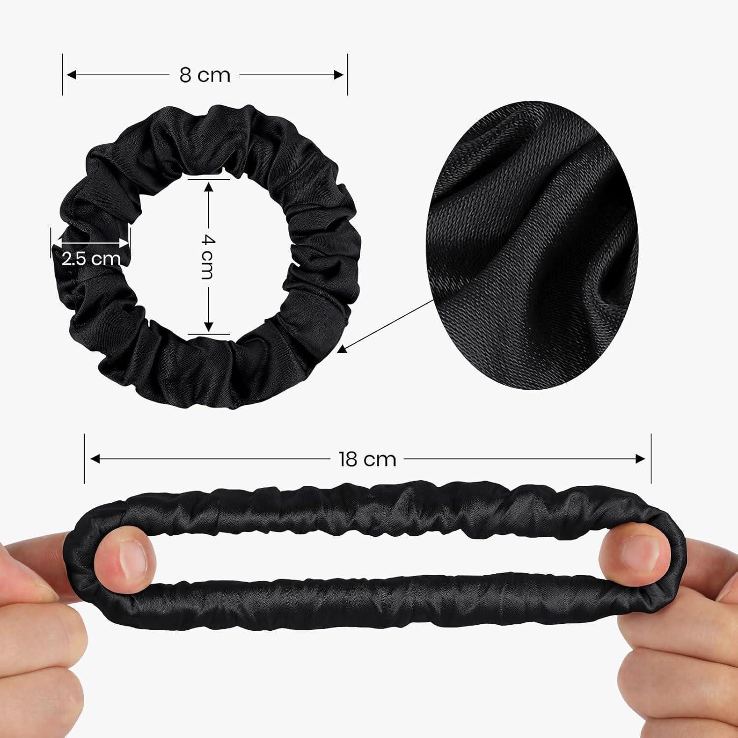 LuxusKollektion Haargummi 100% Seide Haargummi Damen Pferdeschwanz Halter Hairband dünn Schwarz