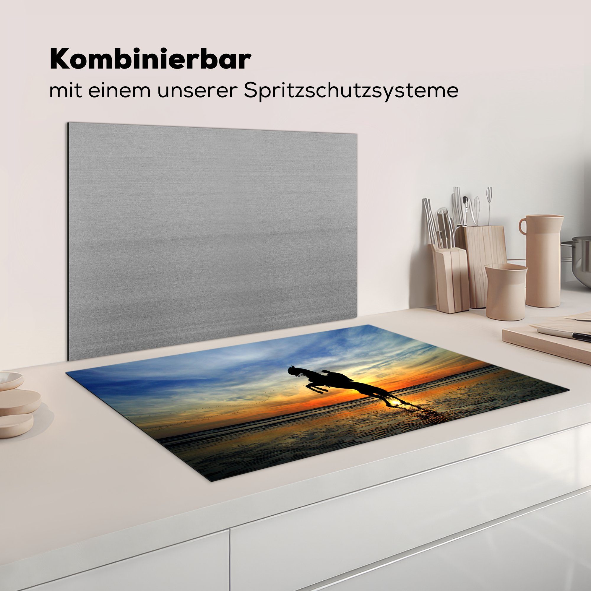 MuchoWow Herdblende-/Abdeckplatte Pferd - Himmel die Schutz (1 Induktionskochfeld tlg), küche, Vinyl, Schatten, für 81x52 Ceranfeldabdeckung cm, 