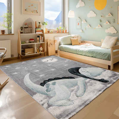 Teppich Dinosaurier Design, SIMPEX24, Läufer, Höhe: 10 mm, Teppich Kinderzimmer Dinosaurier Design Kinder Teppich Blau Babyzimmer