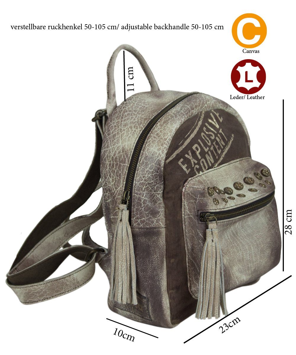 Tasche D.braun für Rucksack, Sunsa Sie/ Canvas Canvas Stone Retro Cityrucksack wash & Still. Backpack Stone Daypack Wash in und Echtes Leder Leder Ihn, aus Schöne