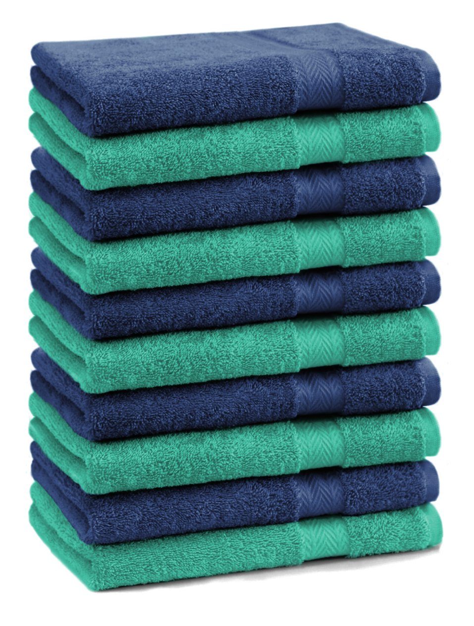 Betz Gästehandtücher 10 Gästetuch-Set 30x50 Premium Baumwolle Gästehandtücher 100% Farbe dunkelblau, und Stück Baumwolle smaragdgrün 100% cm