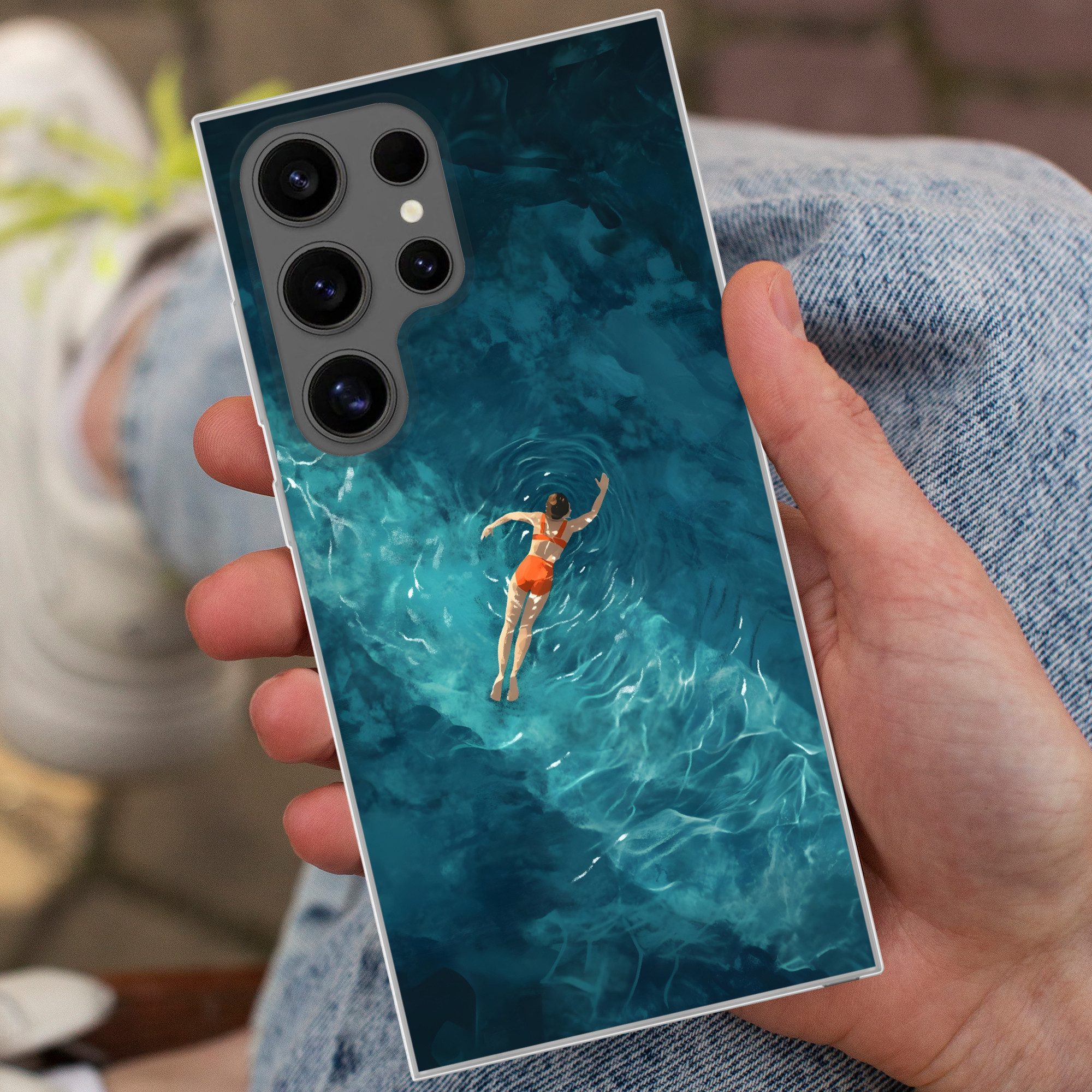 MuchoWow Handyhülle für Samsung Galaxy S24 Ultra Frau - Wasser - Bikini - Orange, Phone Case, Silikon, Schutzhülle Dünn