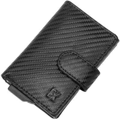 Fomax Mini Geldbörse Mini Geldbörse mit Münzfach Echtleder Carbon Herren klein für, 8+ Karten mit RFID Schutz Slim Wallet Kartenetui Kreditkartenetui
