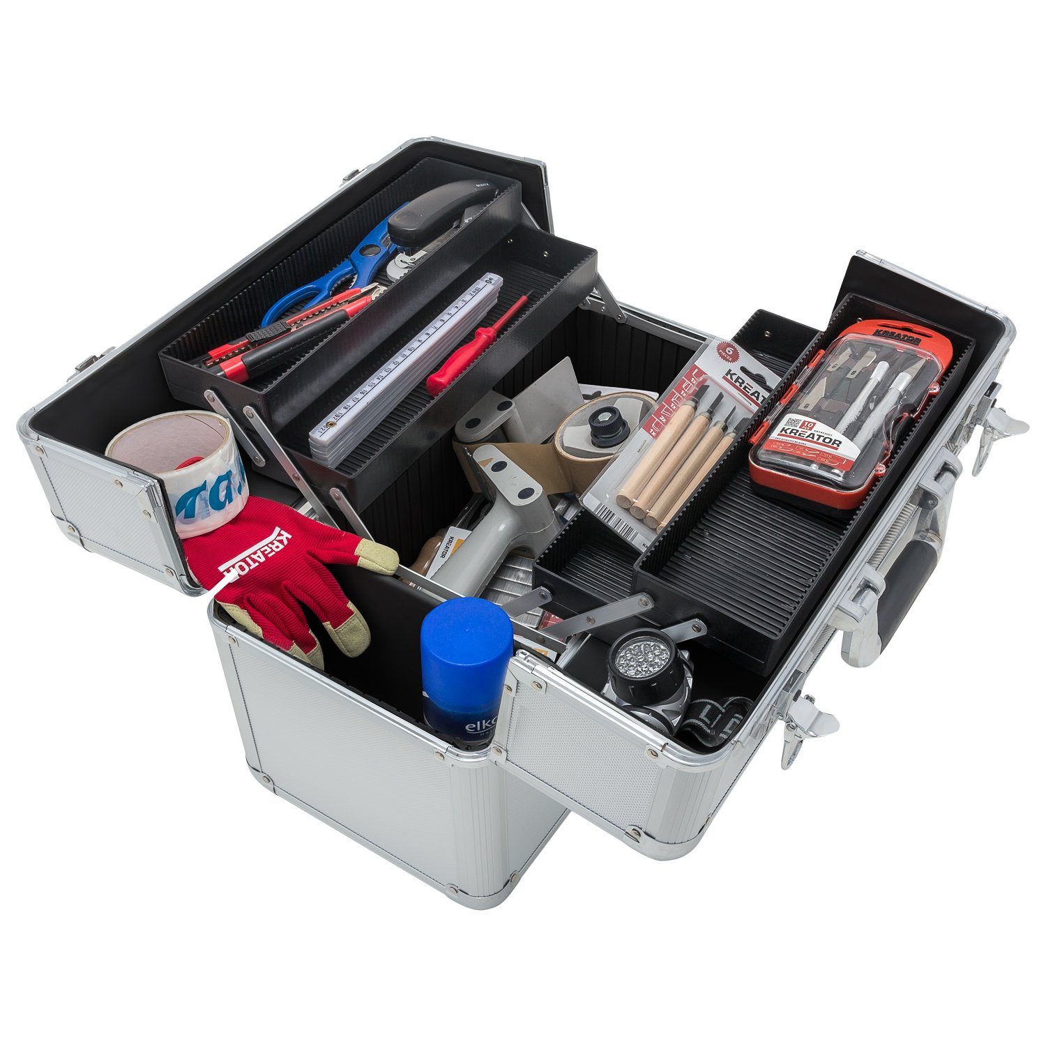 anndora Werkzeugkoffer Präsentationskoffer + Tragegurt Schlüssel (silber), innen mit Neopren ausgekleidet - robuste Metallecken und Kanten – Bild 5 von 5