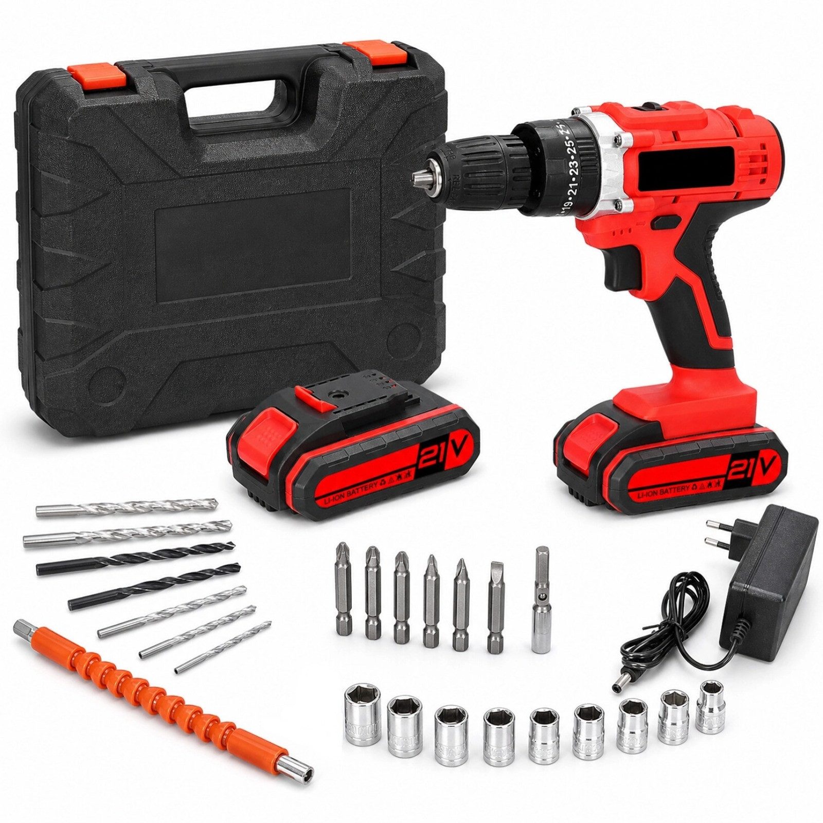GARRYFIZH Akku-Bohrmaschine Akku Bohrhammer Akku Schlagbohrmaschine 21V Akku Bohrmaschine, 2 Batterien 3-in-1-Multifunktion LED-Anzeigeleuchte