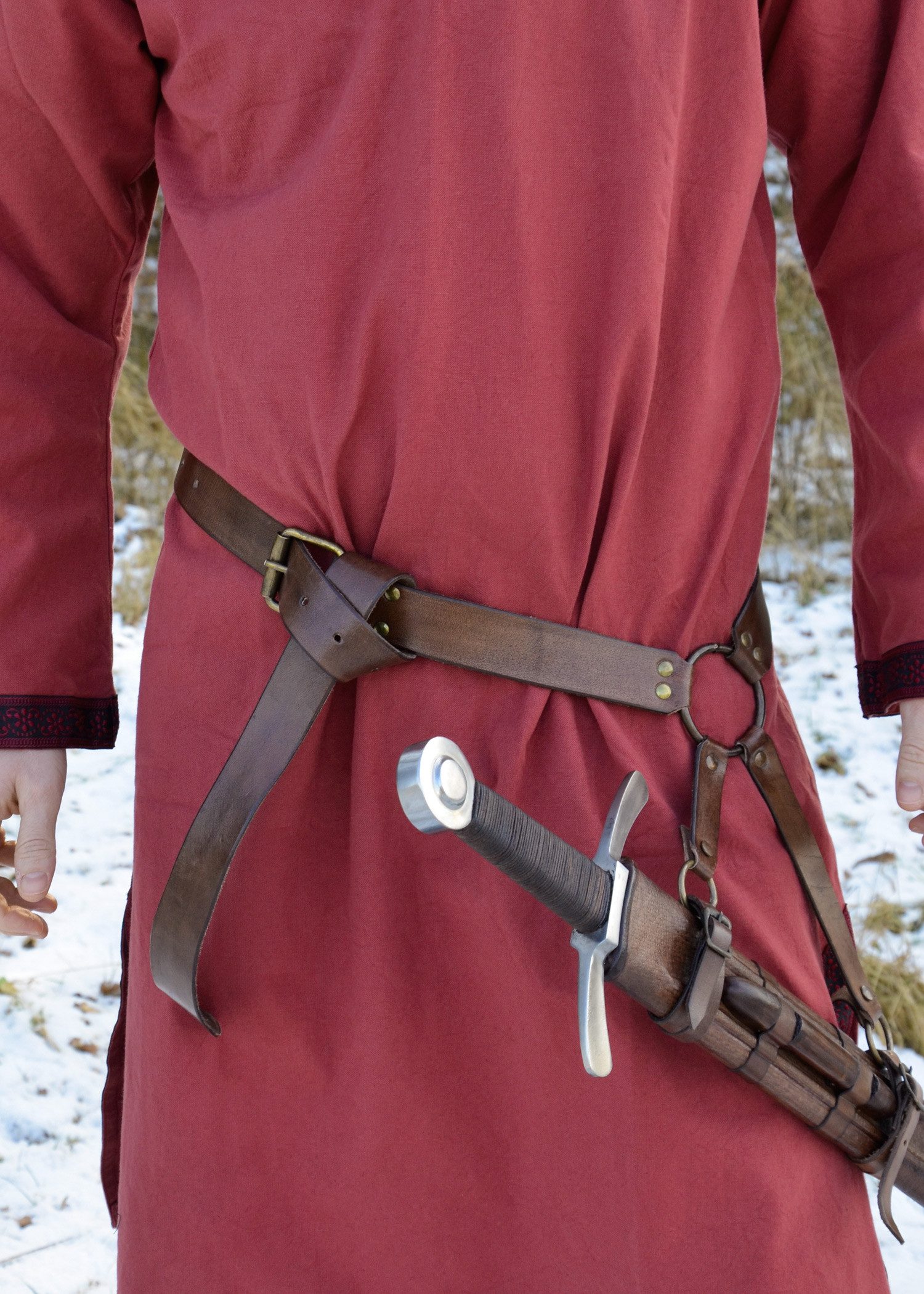 Ritter-Kostüm Mittelalter Schwertgürtel aus braunem Leder