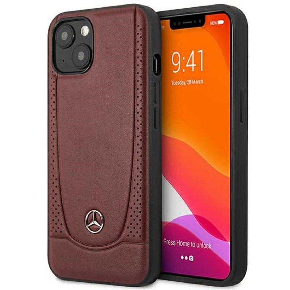 Mercedes Handyhülle Case iPhone 14 Plus Echtleder weinrot 6,7 Zoll, Kantenschutz