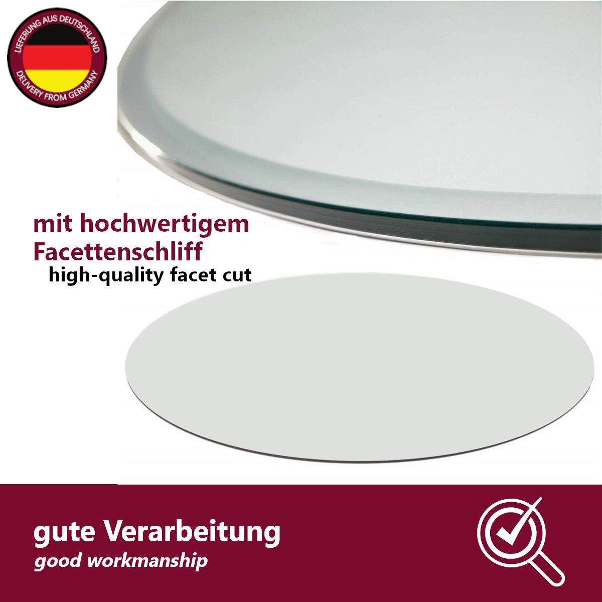 Randschliff Tischplatte Ø50x0,6 rund HOOZ cm - mit Klarglas, Glasplatte