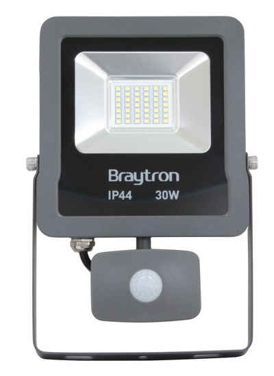 Braytron LED Flutlichtstrahler Fluter Projektor 30W 2400L mit Bewegungsmelder IP44 6500K Kaltweiß