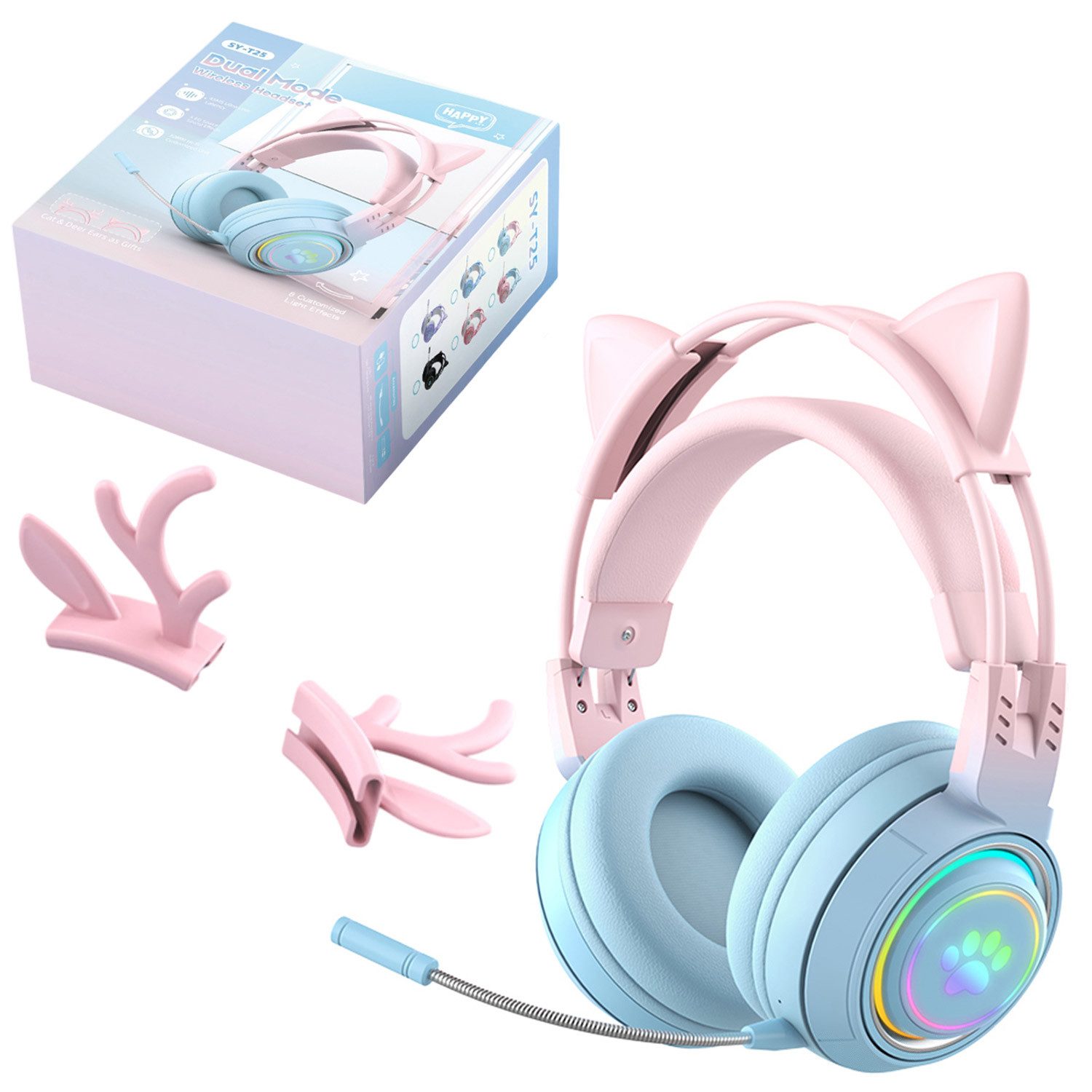 Refttenw Bluetooth-Headset für Computer mit Mikrofon mit Geräuschunterdrückung Bluetooth-Kopfhörer (abnehmbare Ohren)