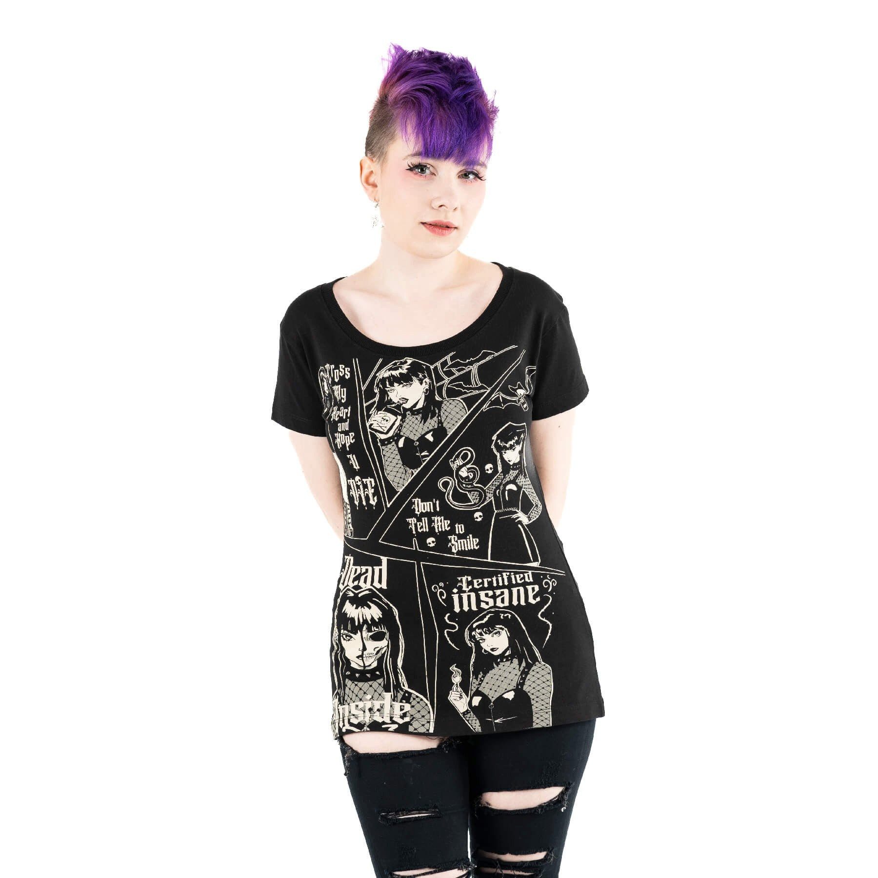 Heartless Print-Shirt Gothic Certified Insane T-Shirt von Heartless Anime Top Gothic Shirt Anime aus Baumwolle mit Print