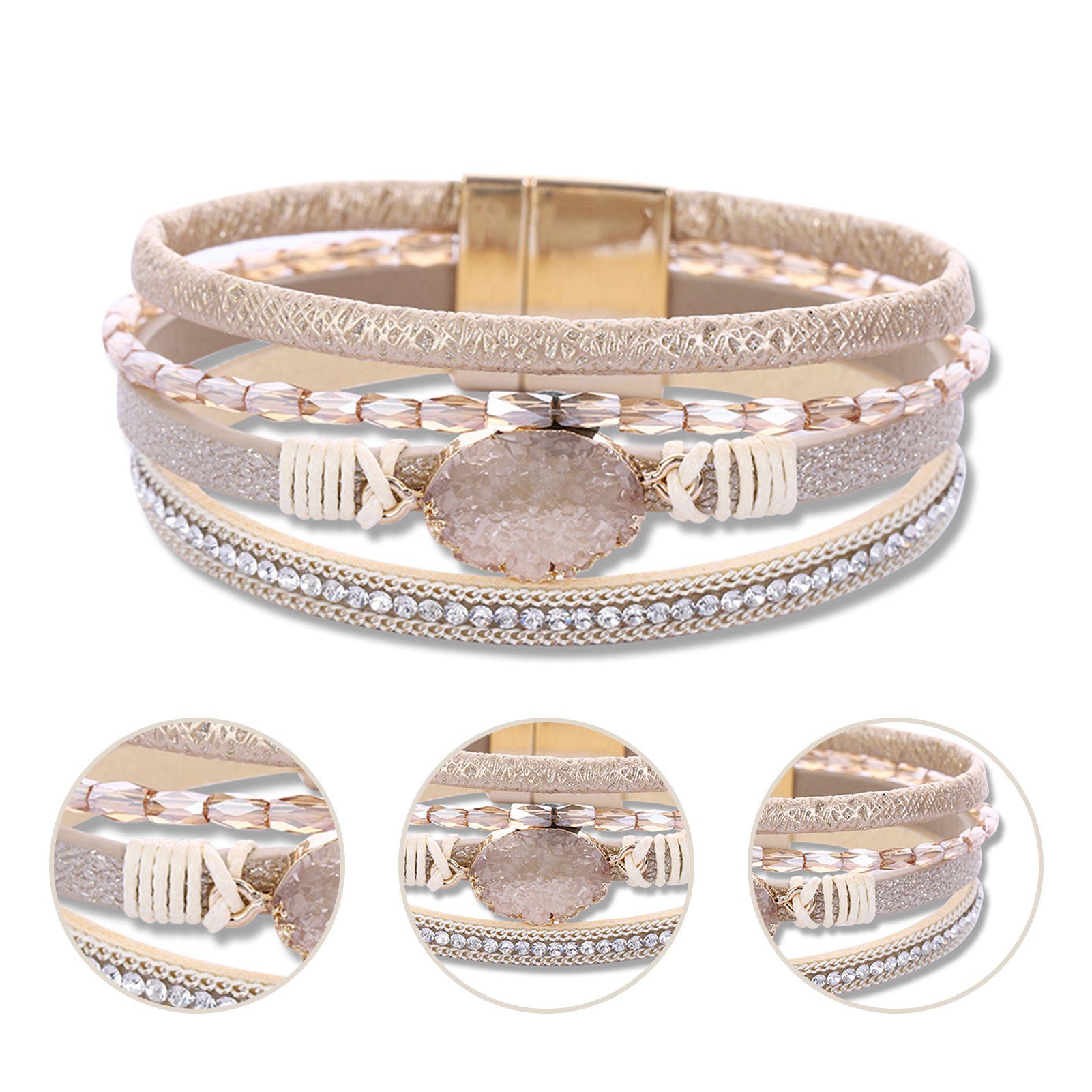 Rutaqian Armband Armband, Boho-Manschettenarmbänder, Kristallperlen-Armband Khaki