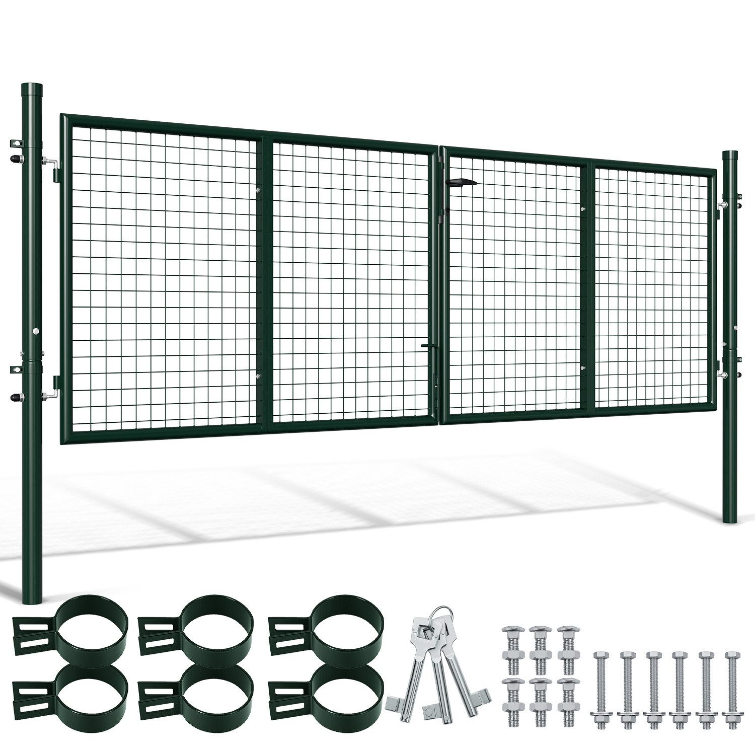 Clanmacy Gartentor 300x100cm Doppelflügelig Gartentor Gartentür Metall Zauntür Zauntor, mit Schloss, Türklinke und Schlüssel