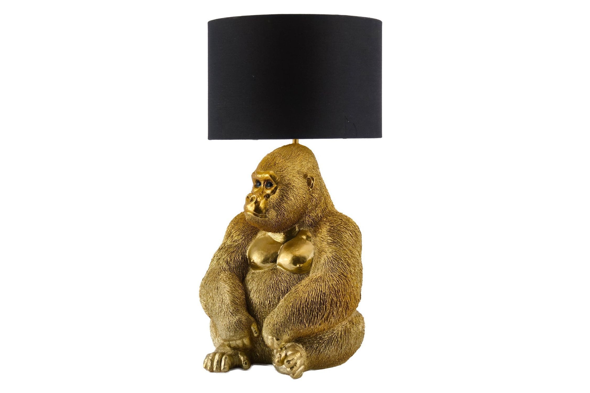 Licht-Erlebnisse Nachttischlampe NORCIA, ohne Leuchtmittel, Affe Statue 54 cm in Gold Schwarz Handarbeit E27 Polyresin Stoff