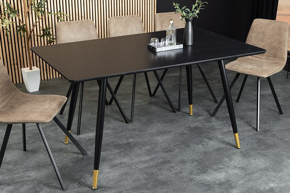 riess-ambiente Esstisch PARIS 120cm schwarz / gold - Eichenholz, mit Fußkappen, 2 Sitzplätze (Einzelartikel, 1-St), Retro-Küchentisch - ideal für Wohn-, Ess-, Arbeitszimmer und Küche