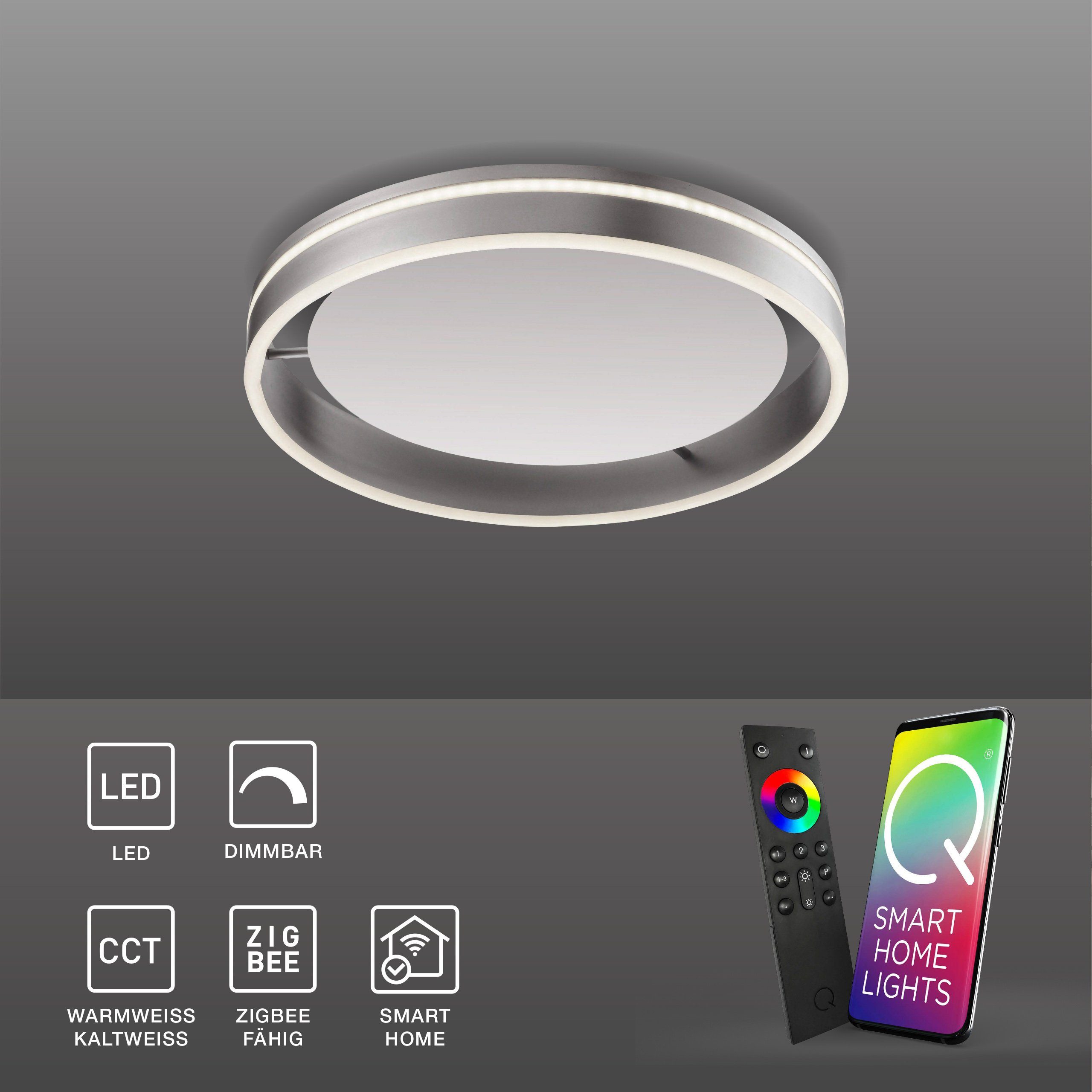 Paul Neuhaus Smarte LED-Leuchte LED Deckenleuchte rund Ø 40cm Q-Vito, Smart Home, CCT-Farbtemperaturwechsel, Dimmfunktion, Memoryfunktion, mit Leuchtmittel, CCT Lichttemperaturwechsel, dimmbar Fernbedienung silber