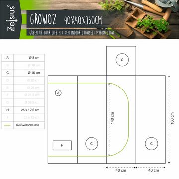 Zelsius Gewächshaus Grow Tent 40 x 40 x 160 cm schwarz/grün Pflanzenzucht Indoor