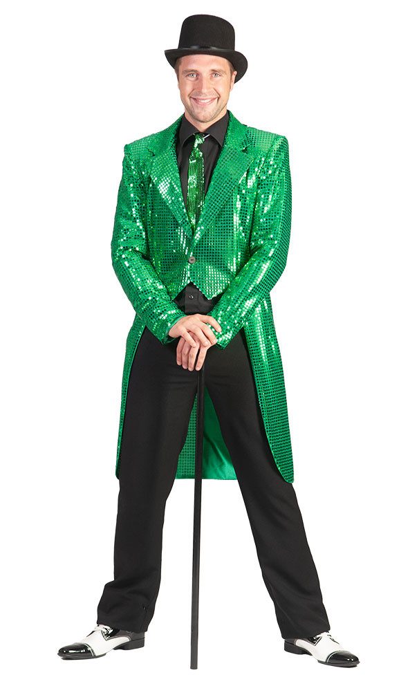 Karneval-Klamotten Kostüm Frack Pailletten Herren grün mit Fliege schwarz, günstig online kaufen