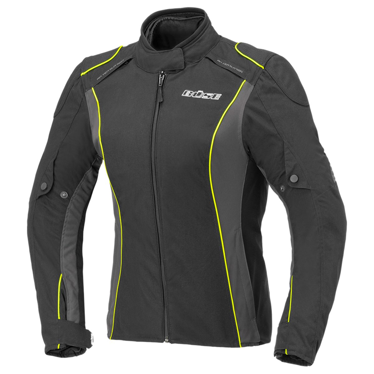 Büse Motorradjacke Büse Cara Damen Jacke schwarz / neon-gelb 34