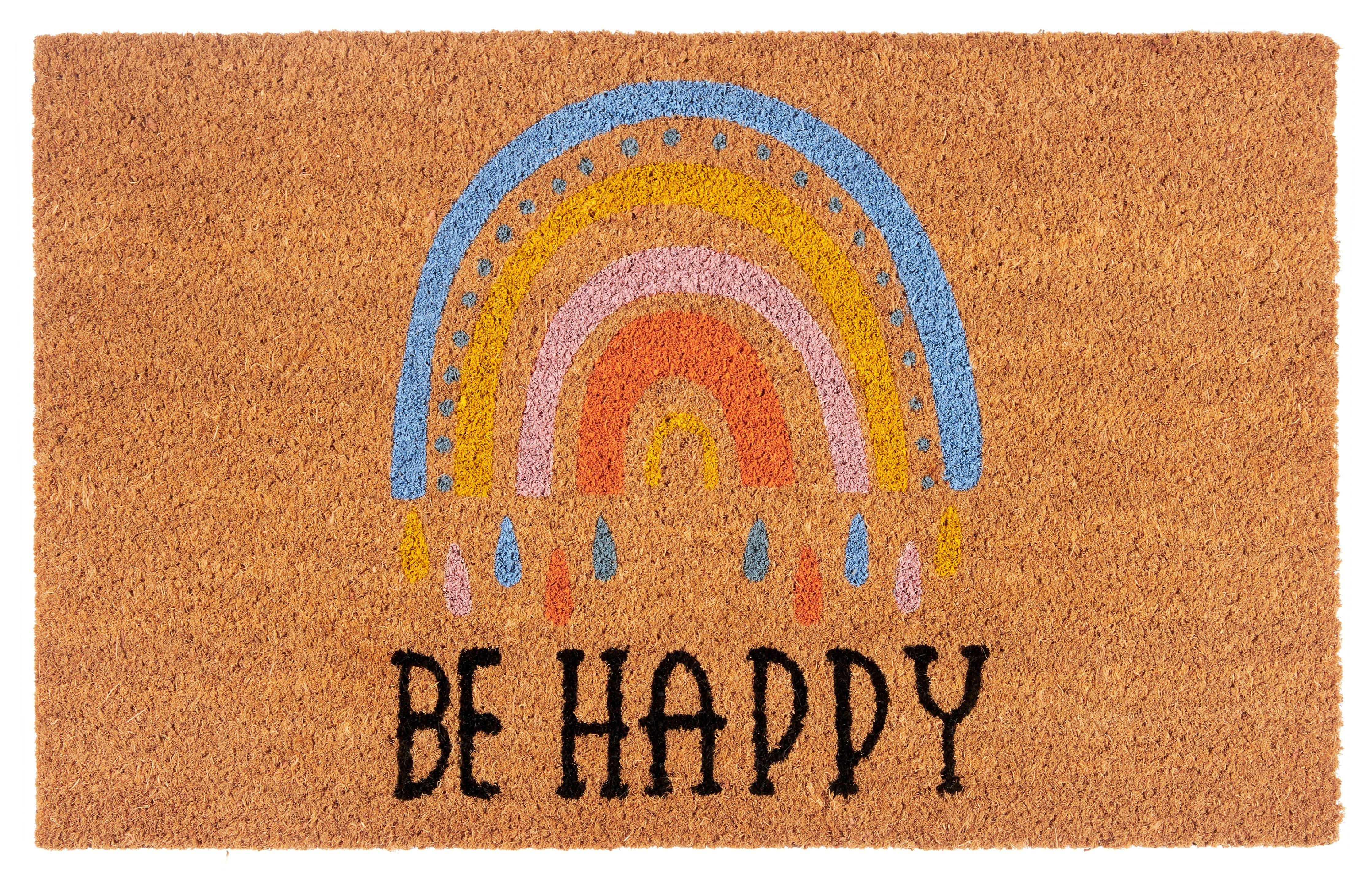 HANSE Home Fußmatte Kokos Be Happy, Türmatte, rechteckig, Höhe: 15 mm, Schmutzfangmatte, Rutschfest, Outdoor, Innen, Außen, Kokosmatte, Flur