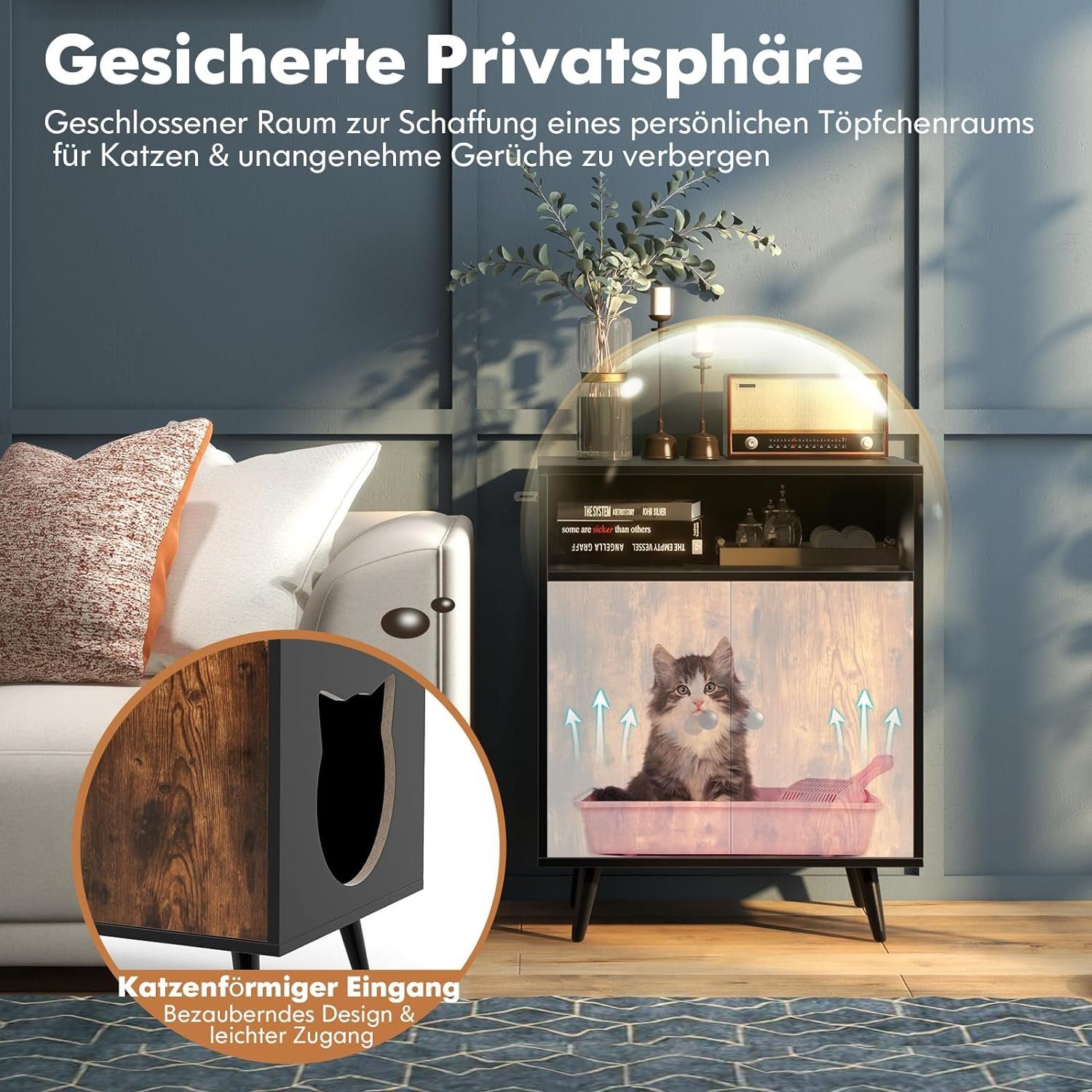 KOMFOTTEU Tierhaus 2 in 1 Katzenhaus, mit katzenförmigem Eingang
