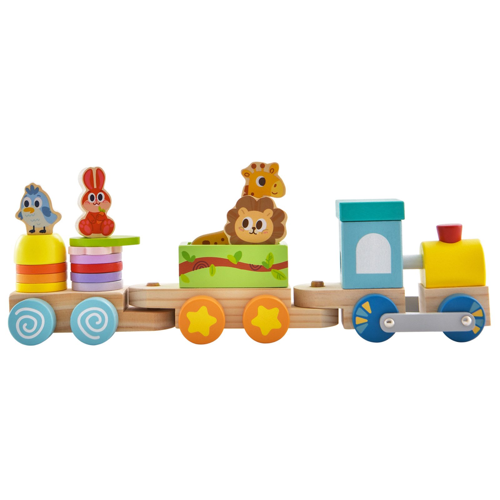 KOMFOTTEU Spielzeugeisenbahn-Set, mit Lokomotive, Tieren & stapelbaren Holz günstig online kaufen