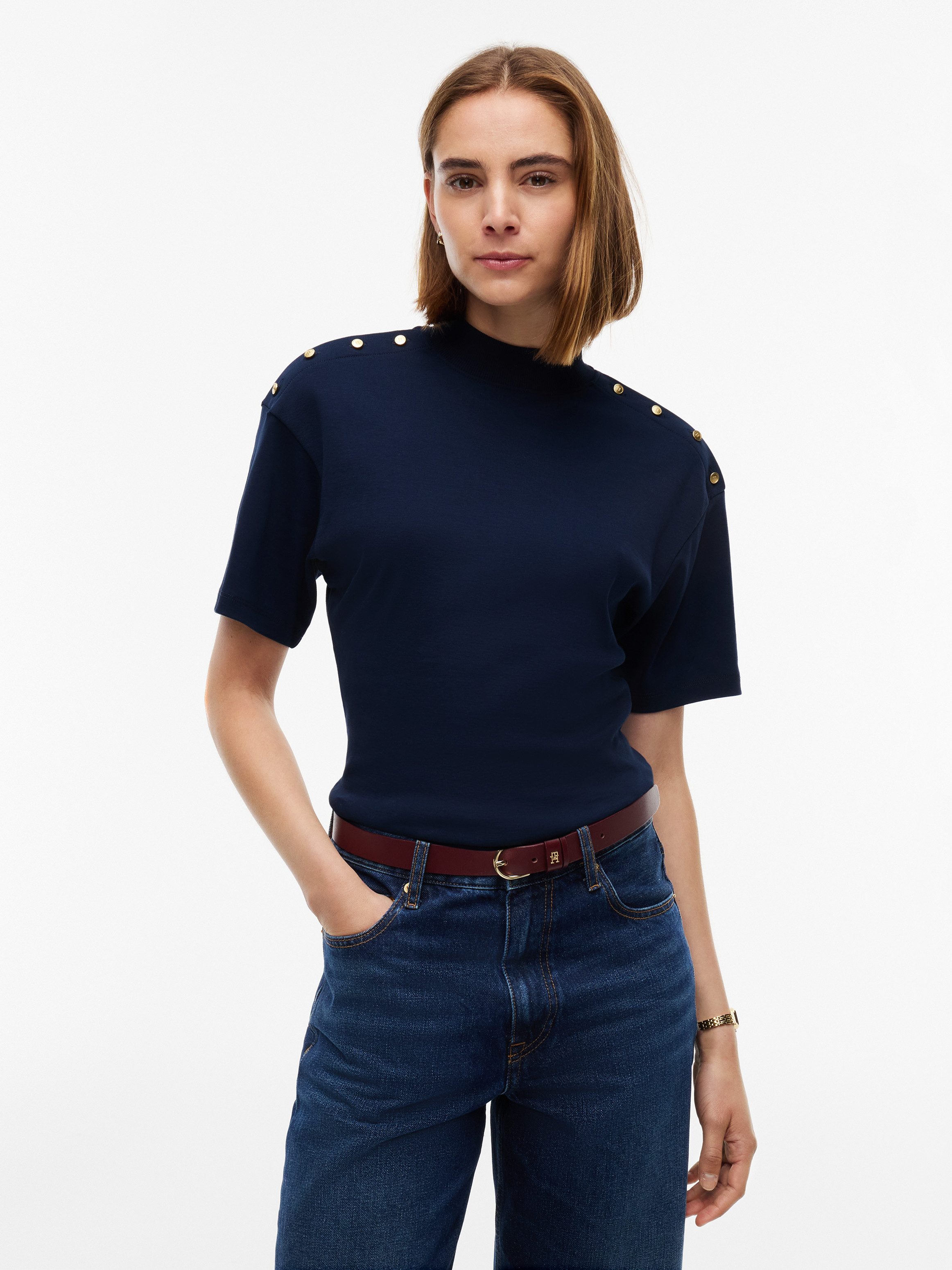 T-Shirt GOLD BUTTON HIGH-NK S/S TEE