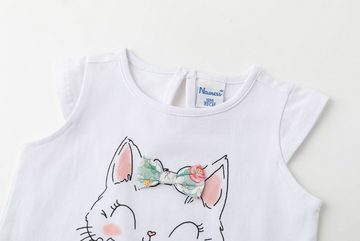 suebidou Print-Shirt Sommershirt für Mädchen kurzärmelig mit Katzenmotiv Süßer Print, Schleife