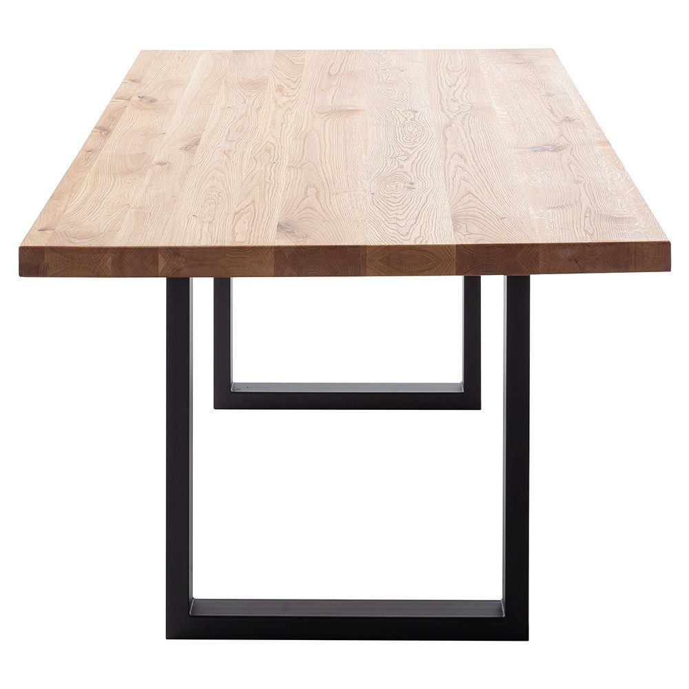 Lomadox Esstisch DEWEY-06, 160x90 cm, Wildeiche massiv geölt, schwarzes Metallgestell in U-Form